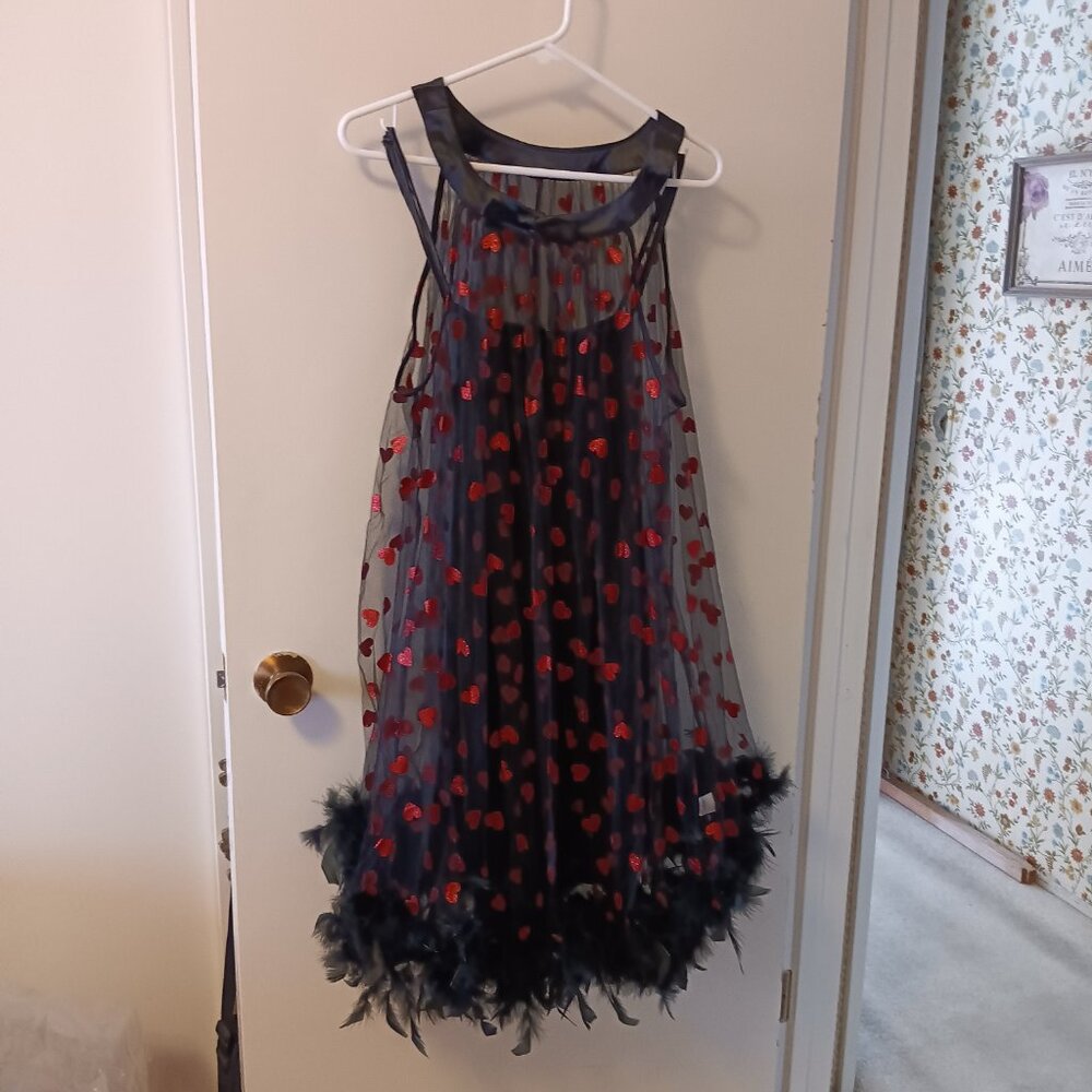 Smak Parlour Black Mesh Red Hearts Dress, L, NWOT